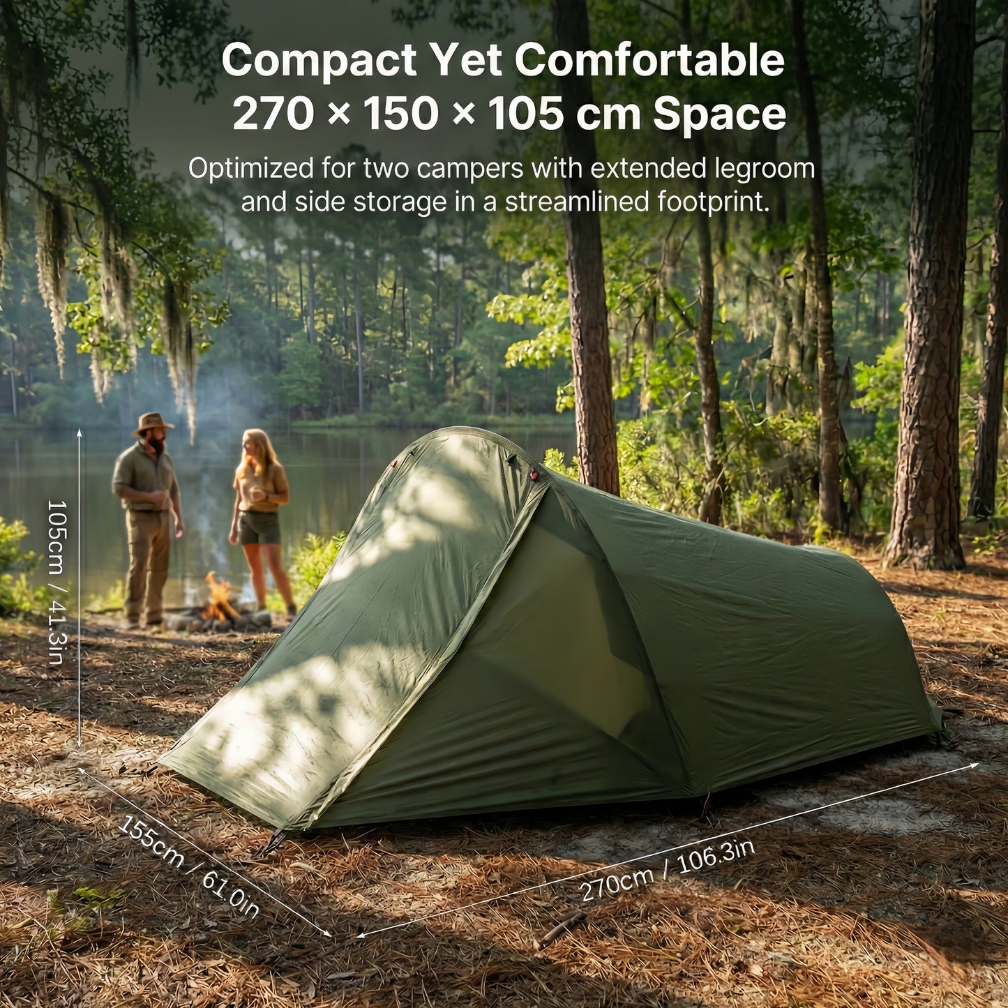 2-Person Ultralight Backpacking Tunnel Tent, 1.58 kg