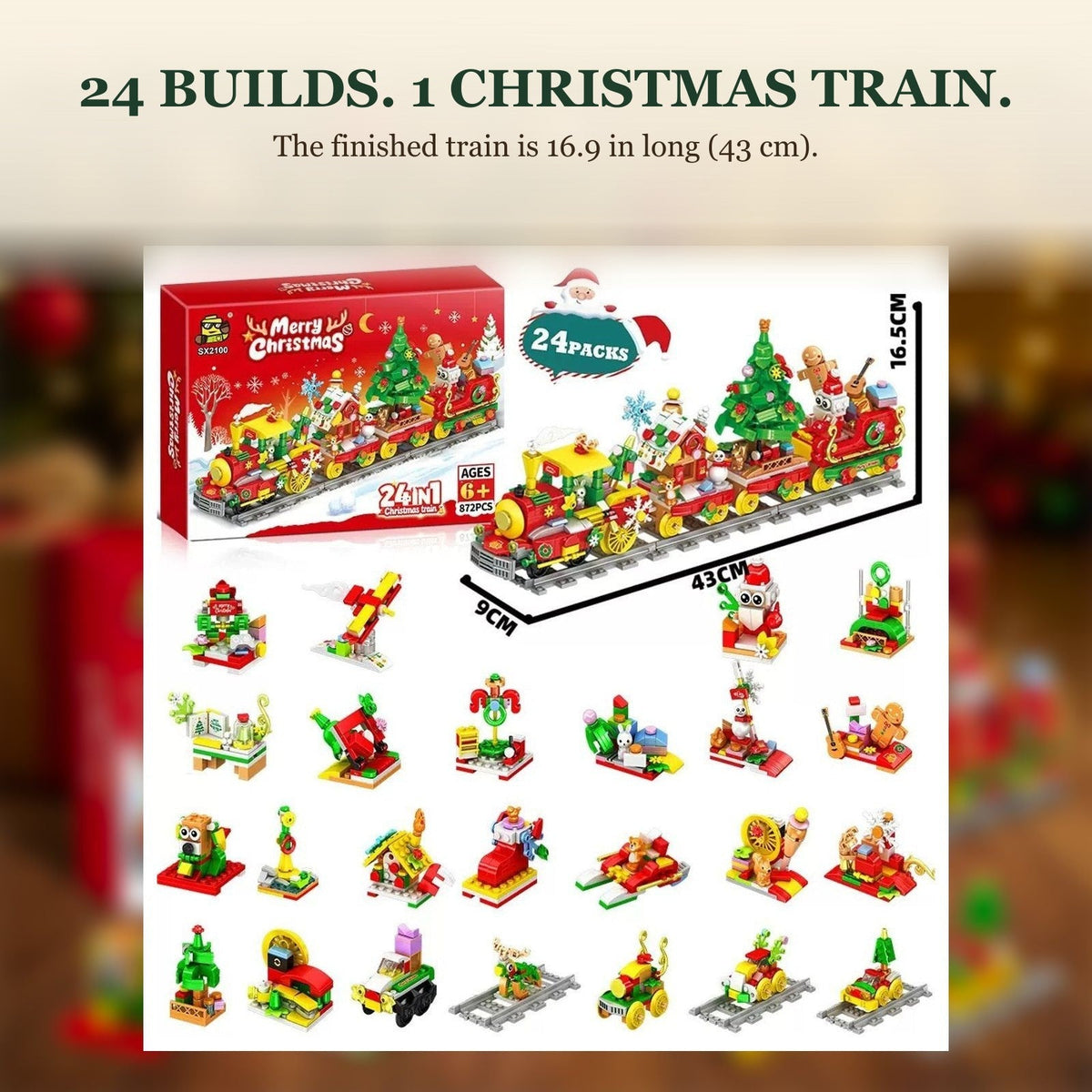 24-in-1 Christmas Train Brick Advent Calendar, 872 Pieces