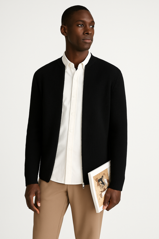 Image of Aaron | Men's Full-Zip Ribbed Sweater