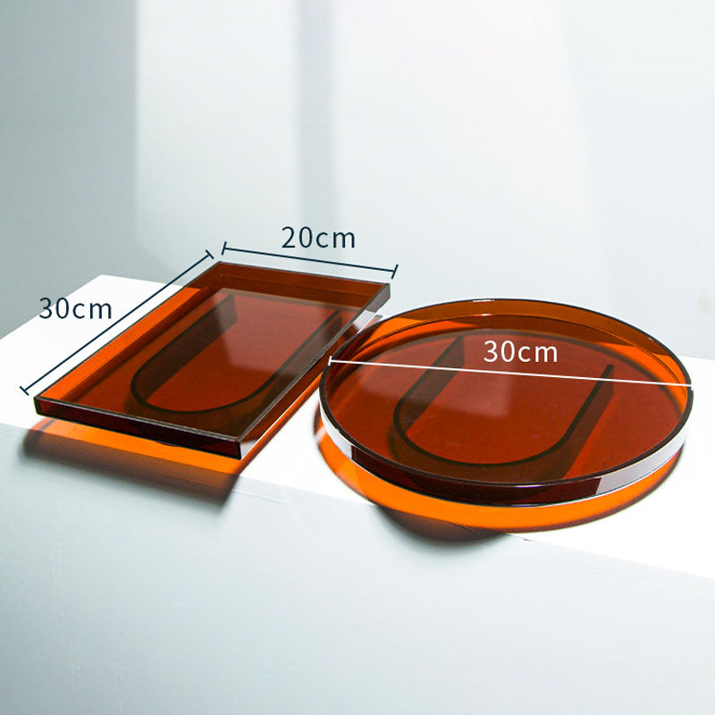 Amber Acrylic Vanity Organizer Display Tray, Round or Rectangular
