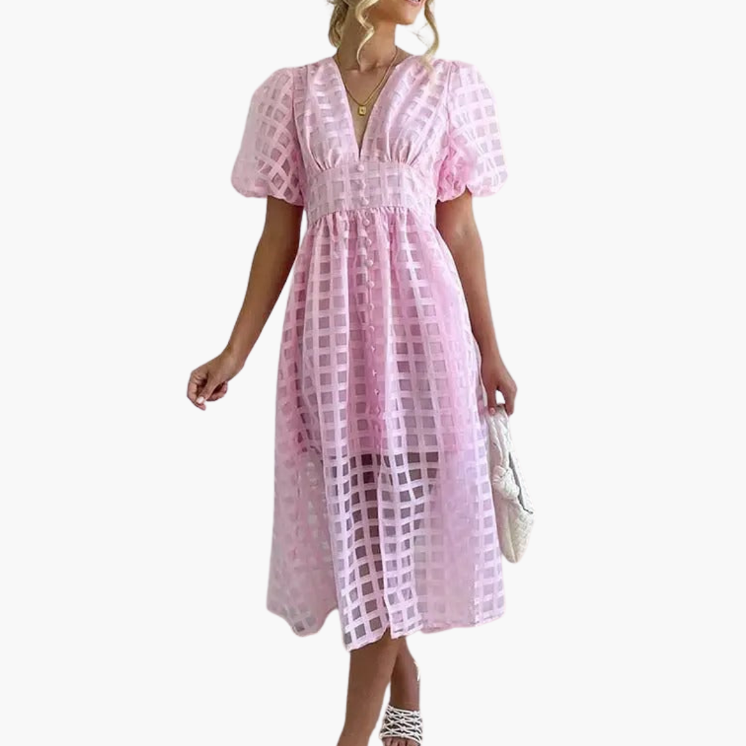Image of Bernice | Women's V-Neck A-Line Midi Dress