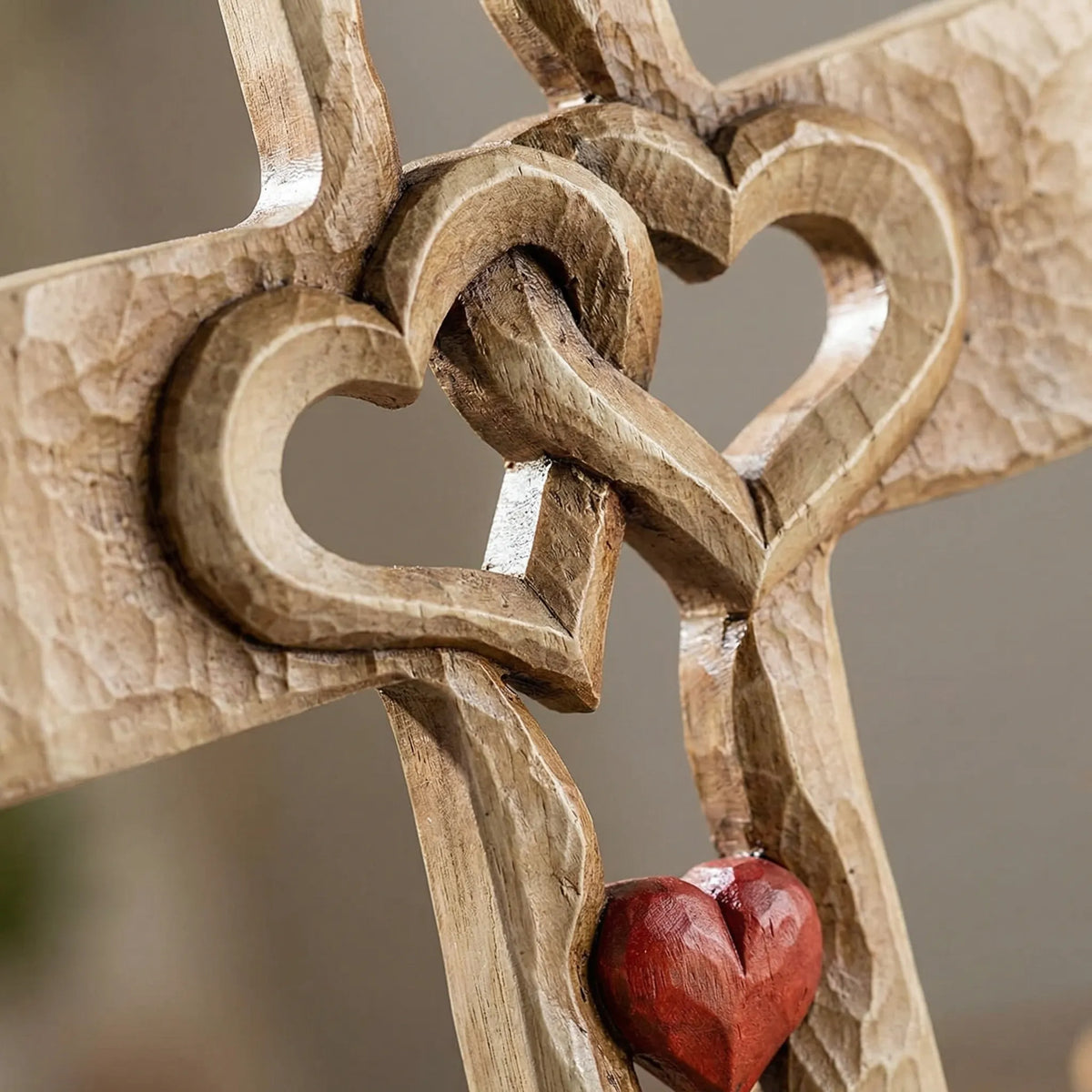 Carved Cross with Intertwined Hearts