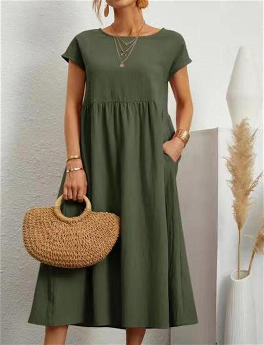 Image of Casey | Women's Short Sleeve A-Line Midi Dress