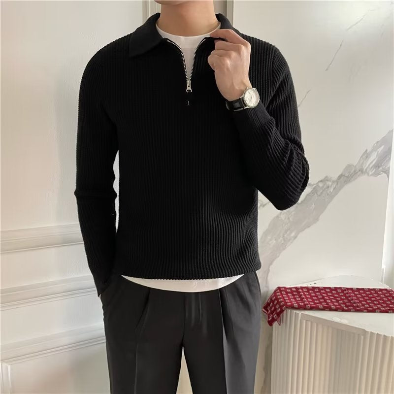 Image of Cedric | Men's Zip-Up Collared Sweater