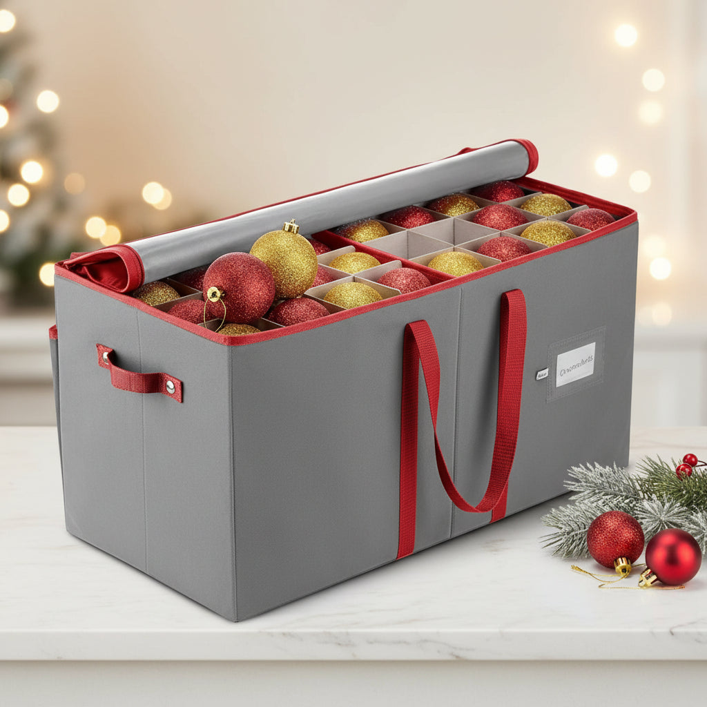 Christmas Ornament Storage Box with Dividers for Holiday Decorations