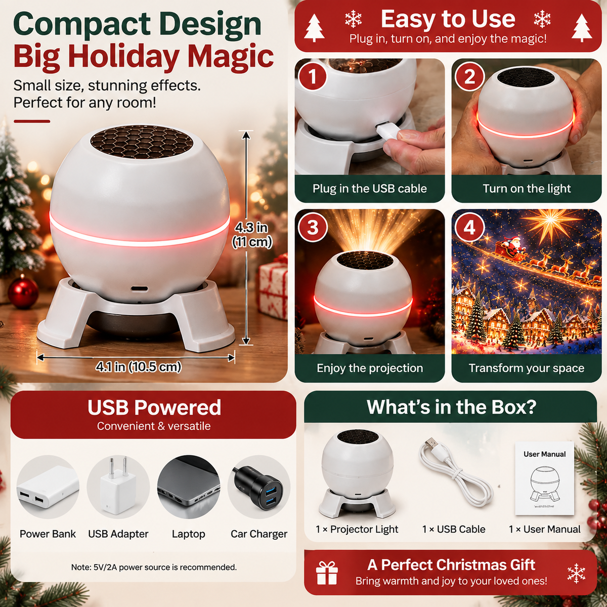 Christmas Projection Night Light
