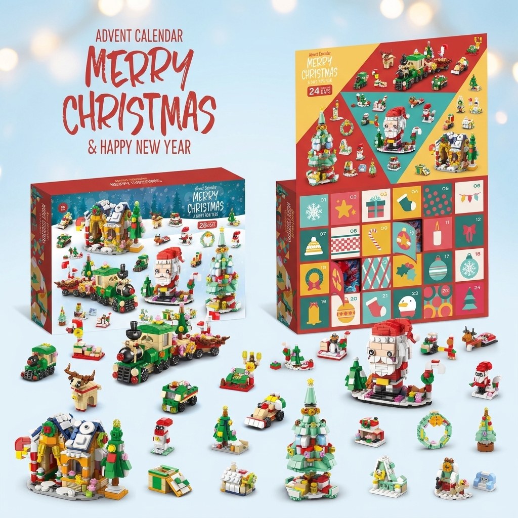 Christmas Village Brick Advent Calendar, 28 Builds, 6 in 1, Choose Your Scene