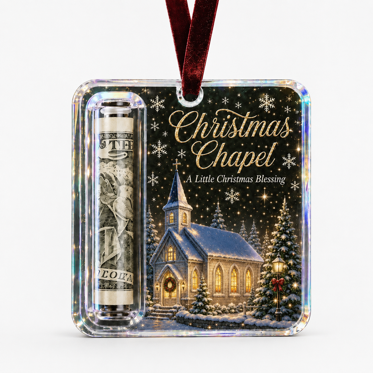Clear Cash Reveal Christmas Ornament