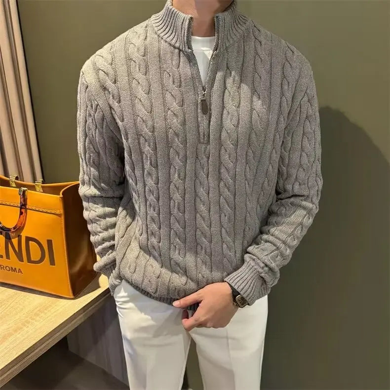 Deacon | Men's Zip-Up Cable Knit Sweater - Image 2