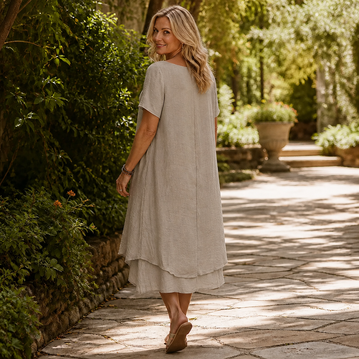Double Hem A-Line Cotton-Linen Dress
