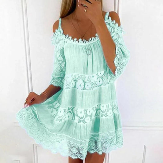 Image of Esme | Women's Cold Shoulder Tiered Mini Dress