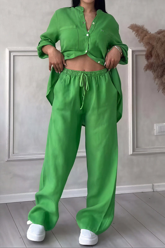 Image of Fiona | Women's Button-Down Wide Leg Pant Set