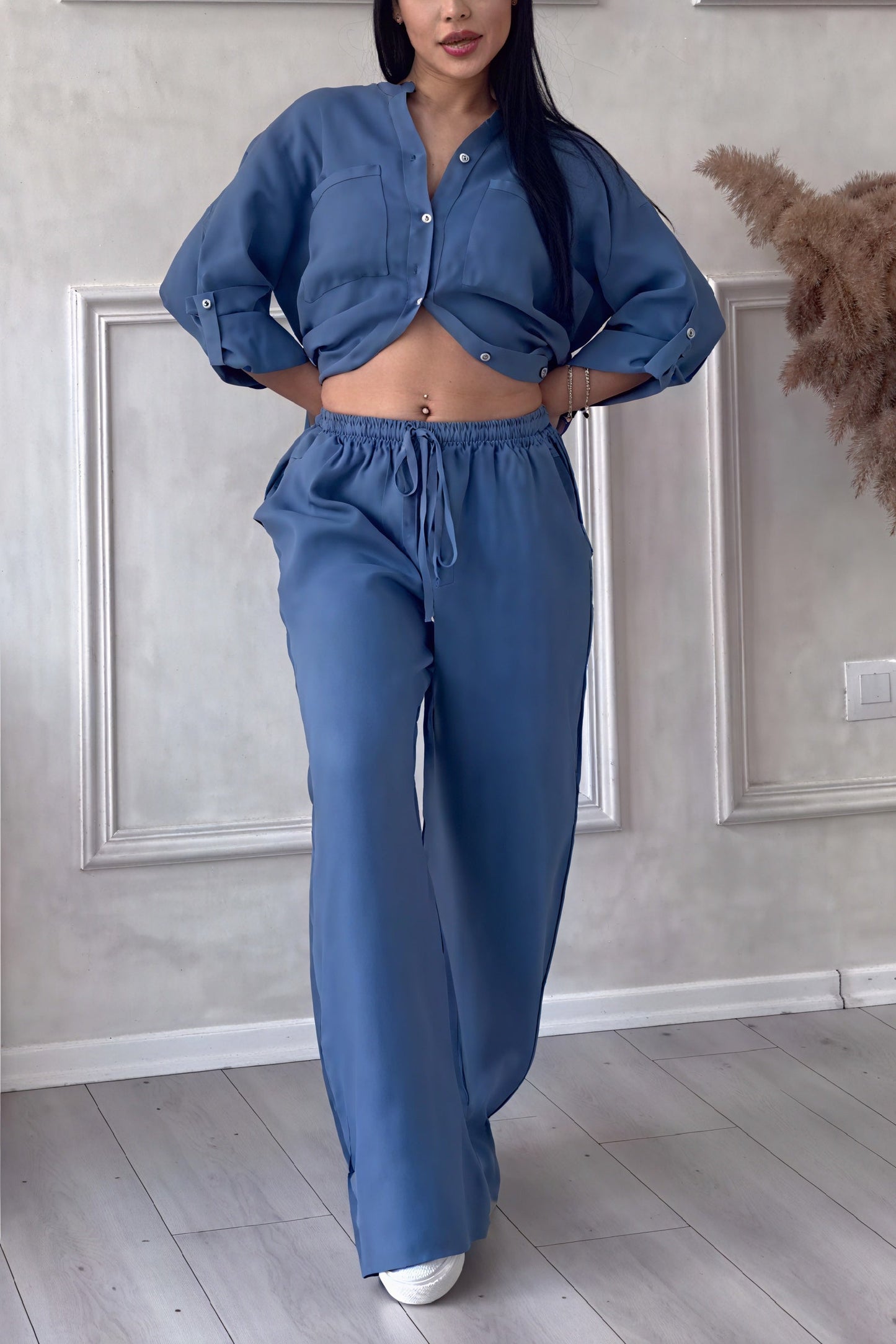 Image of Fiona | Women's Button-Down Wide Leg Pant Set