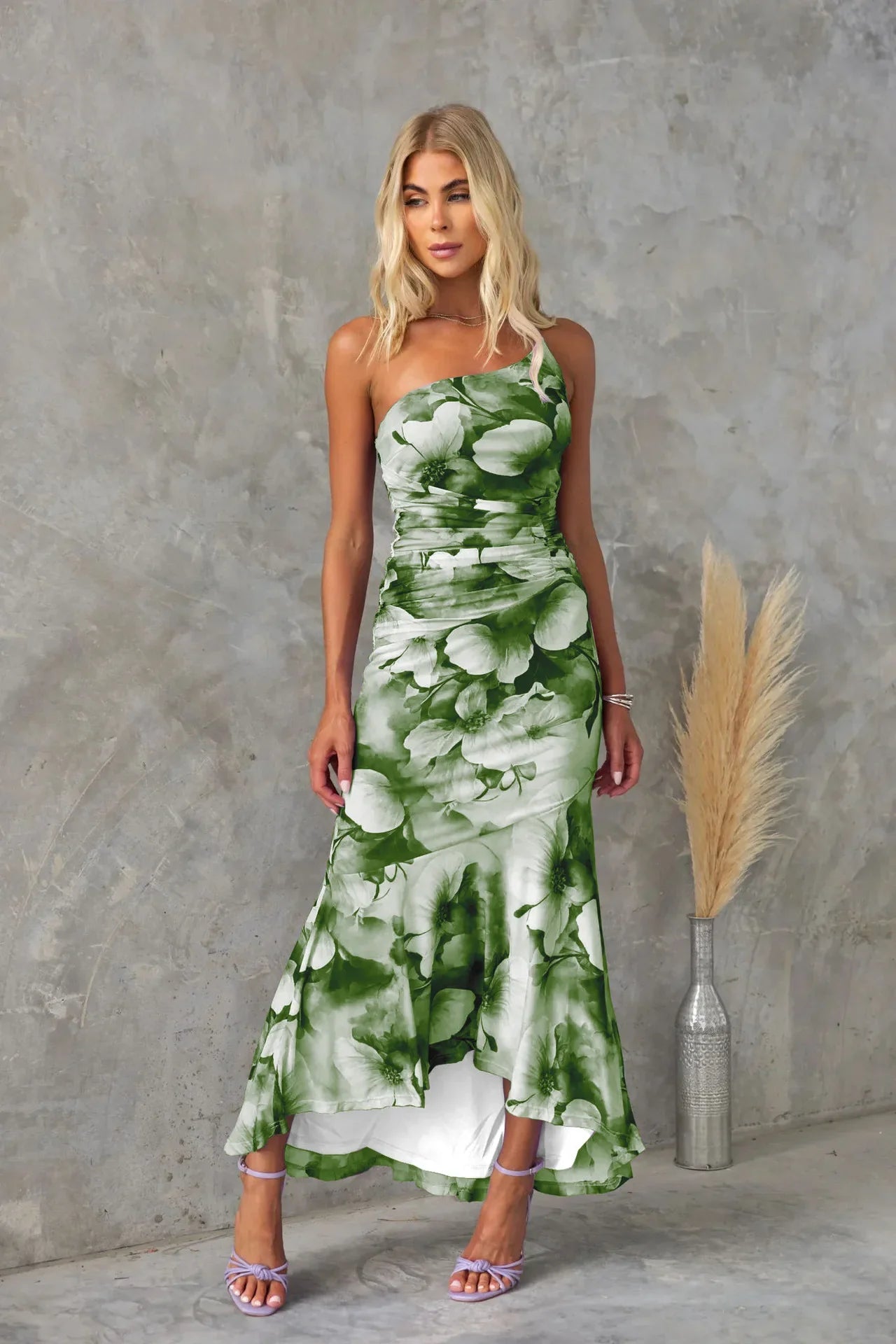 Image of Fiona | Women's Fitted One Shoulder Midi Dress
