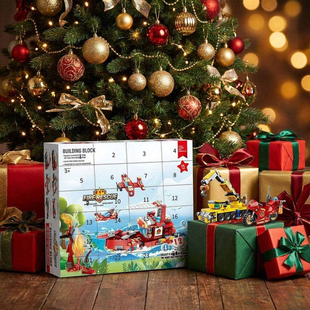 Fire Rescue and Construction Brick Advent Calendar, Mini Vehicles and Big Builds