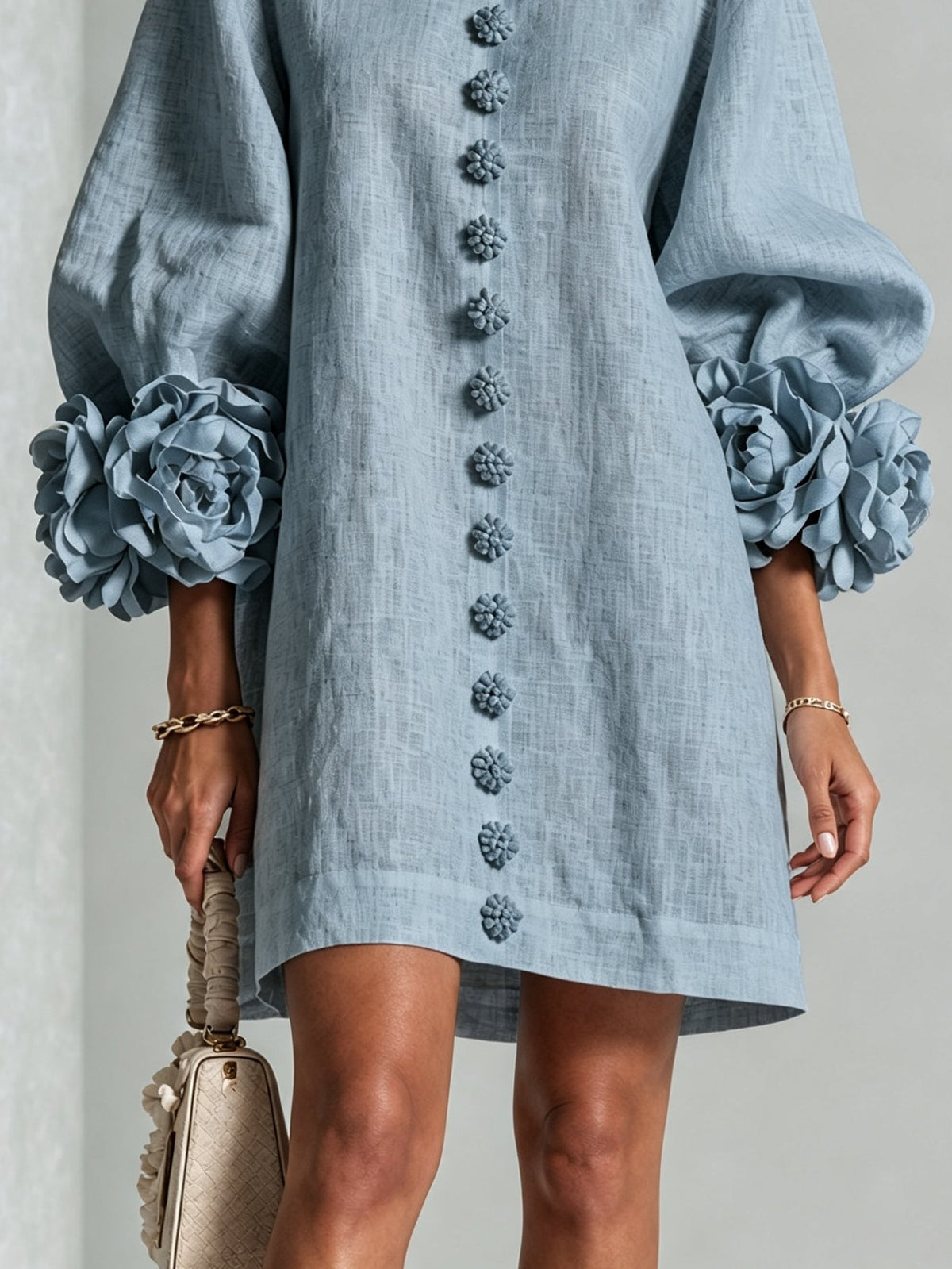 Floral-Trimmed Mini Dress