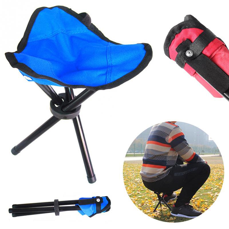 Folding Tripod Stool with Triangular Fabric Seat and Metal Frame