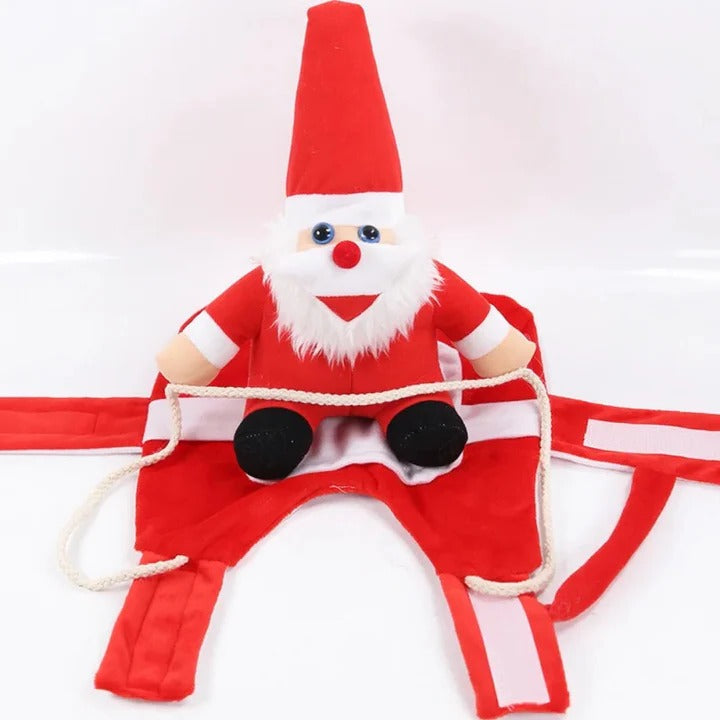Funny Santa Riding Dog Christmas Costume with Lightweight Saddle Design and Soft Fabric