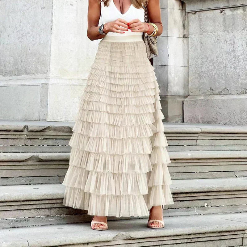 Image of Gwen | Women's High-Waisted Tiered Maxi Skirt