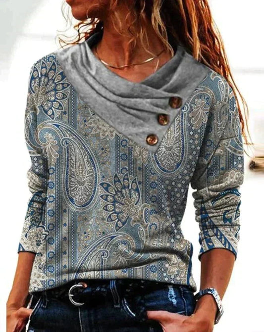 Image of Irene | Women's Long Sleeve Cowl Neck Printed Blouse