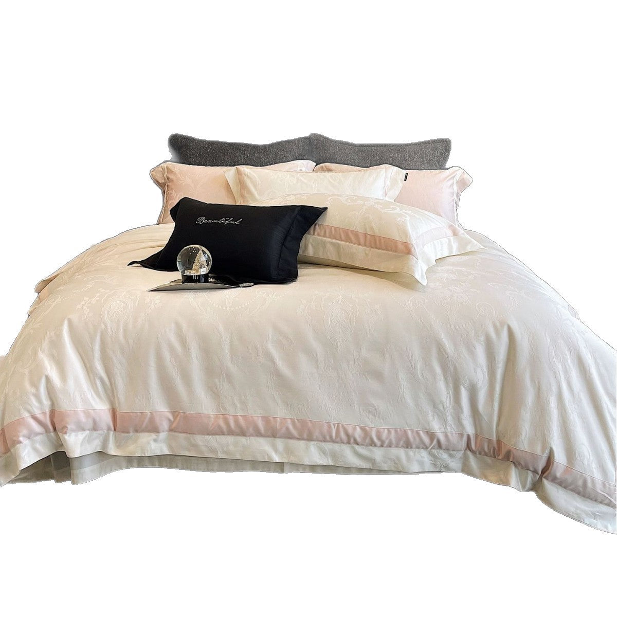 Jacquard Cotton Sateen Bed Linen Set with Delicate Medallion Pattern and Satin Border