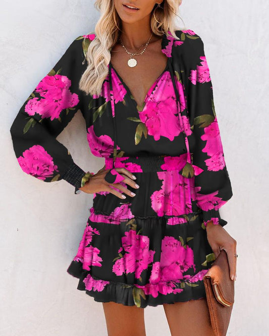 Image of Janet | Women's V-Neck Floral Mini Dress