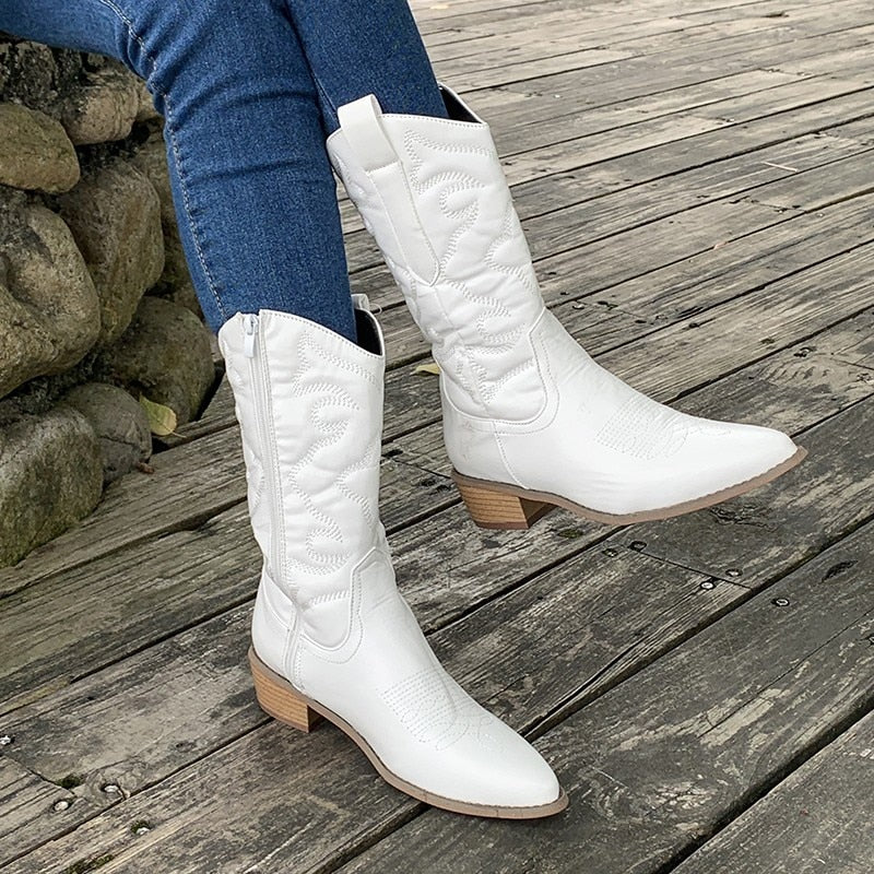 Image of Jessica | Women's Embroidered Mid-Calf Cowboy Boots