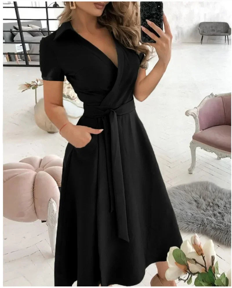 Judy | Women's Tie Waist A-Line Midi Dress - Image 5