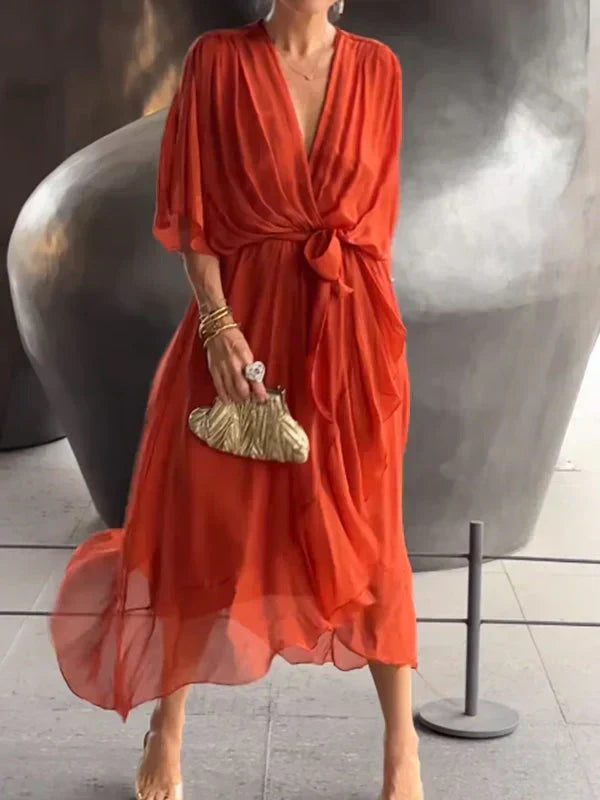 Image of Kate | Women's V-Neck Wrap Midi Dress