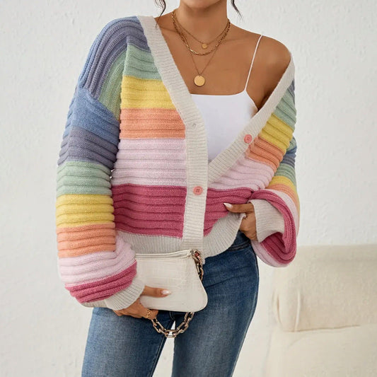 Image of Kathleen | Women's Striped V-Neck Cardigan