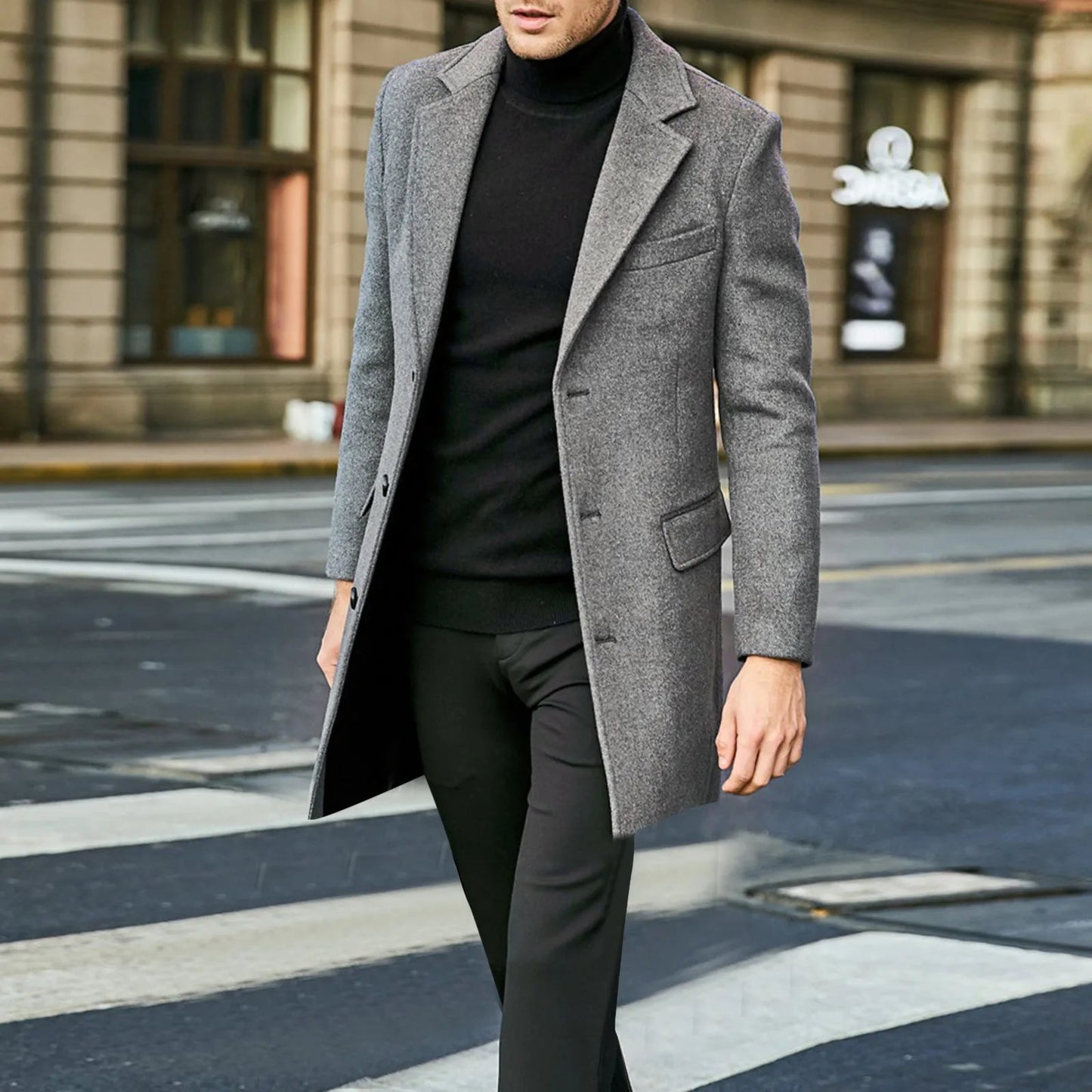 Image of Kendall | Men's Mid-Length Notched Lapel Overcoat