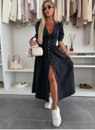 Image of Lauren | Women's V-Neck A-Line Midi Dress