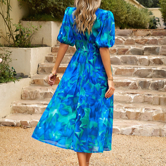 Image of Leanne | Women's V-Neck A-Line Midi Dress