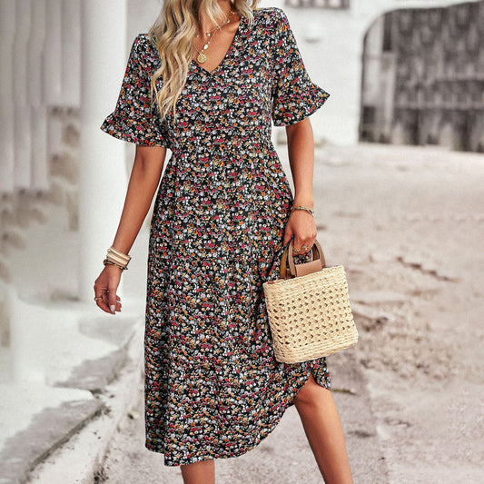 Image of Lexi | Women's V-Neck A-Line Midi Dress