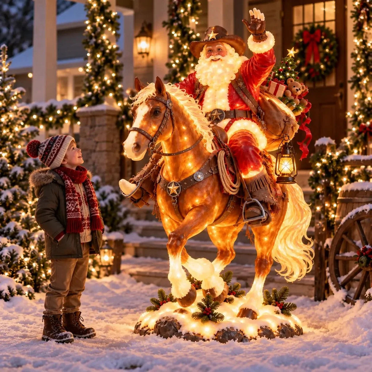 Lighted Rustic Cowboy Santa Outdoor Yard Decoration