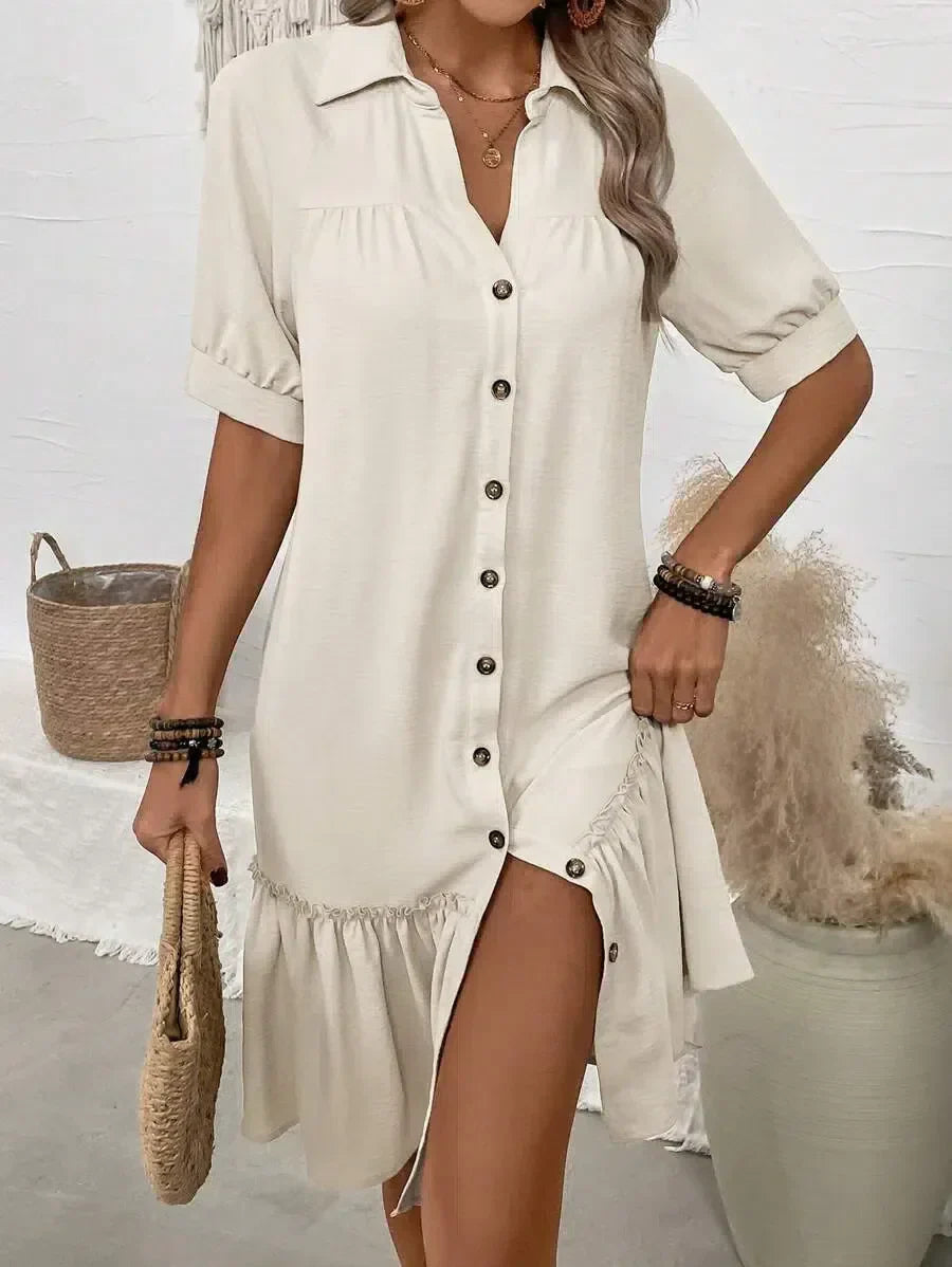 Image of Lila | Women's Ruffle Hem Mini Shirt Dress