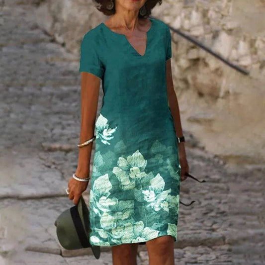 Image of Loretta | Women's V-Neck A-Line Midi Dress
