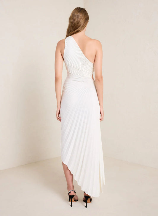 Image of Lori | Women's One Shoulder Midi Pleated Dress