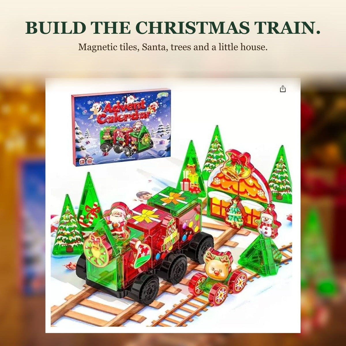 Magnetic Tiles Christmas Train Advent Calendar, 45-Piece Kids Set