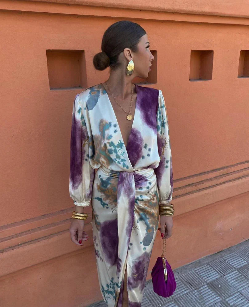Image of Marcia | Women's V-Neck Wrap Midi Dress