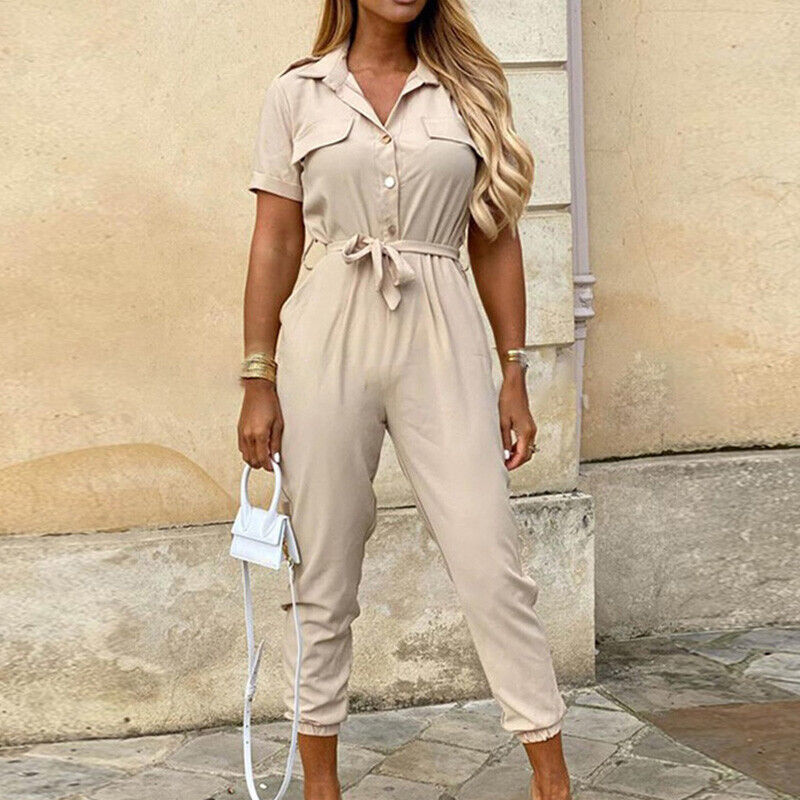 Image of Mckenzie | Women's Belted Short Sleeve Jumpsuit