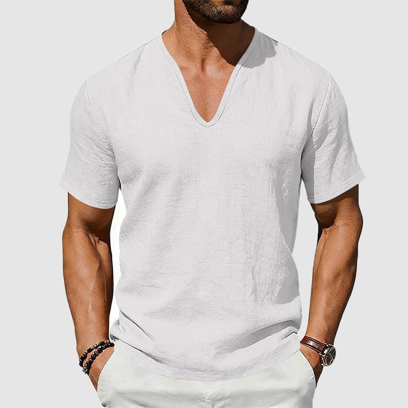 Men's Breathable Linen Short Sleeve V-Neck T-Shirt