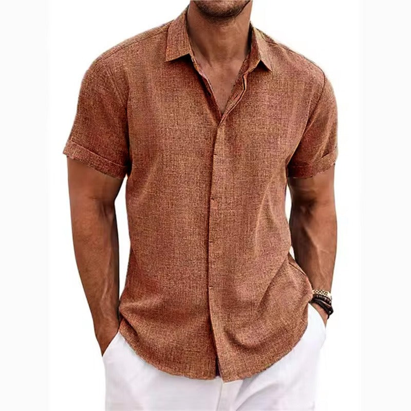 Men's Short-Sleeved Shirt in Textured Linen