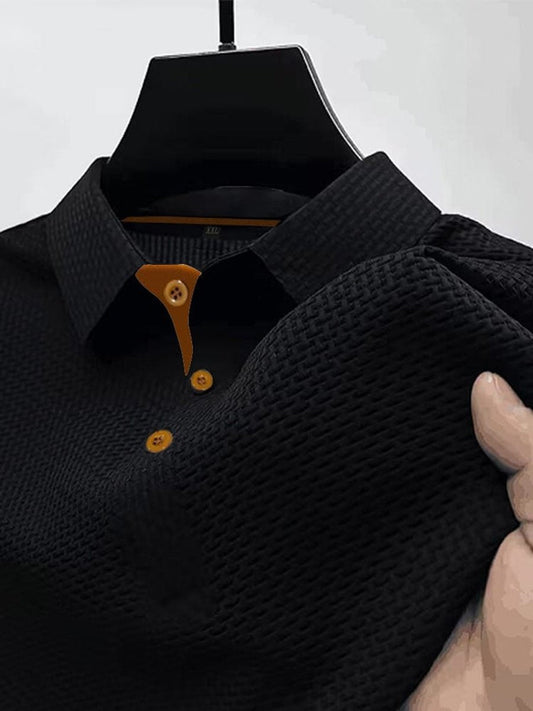 Men's Textured Woven-Pattern Short-Sleeve Polo Shirt