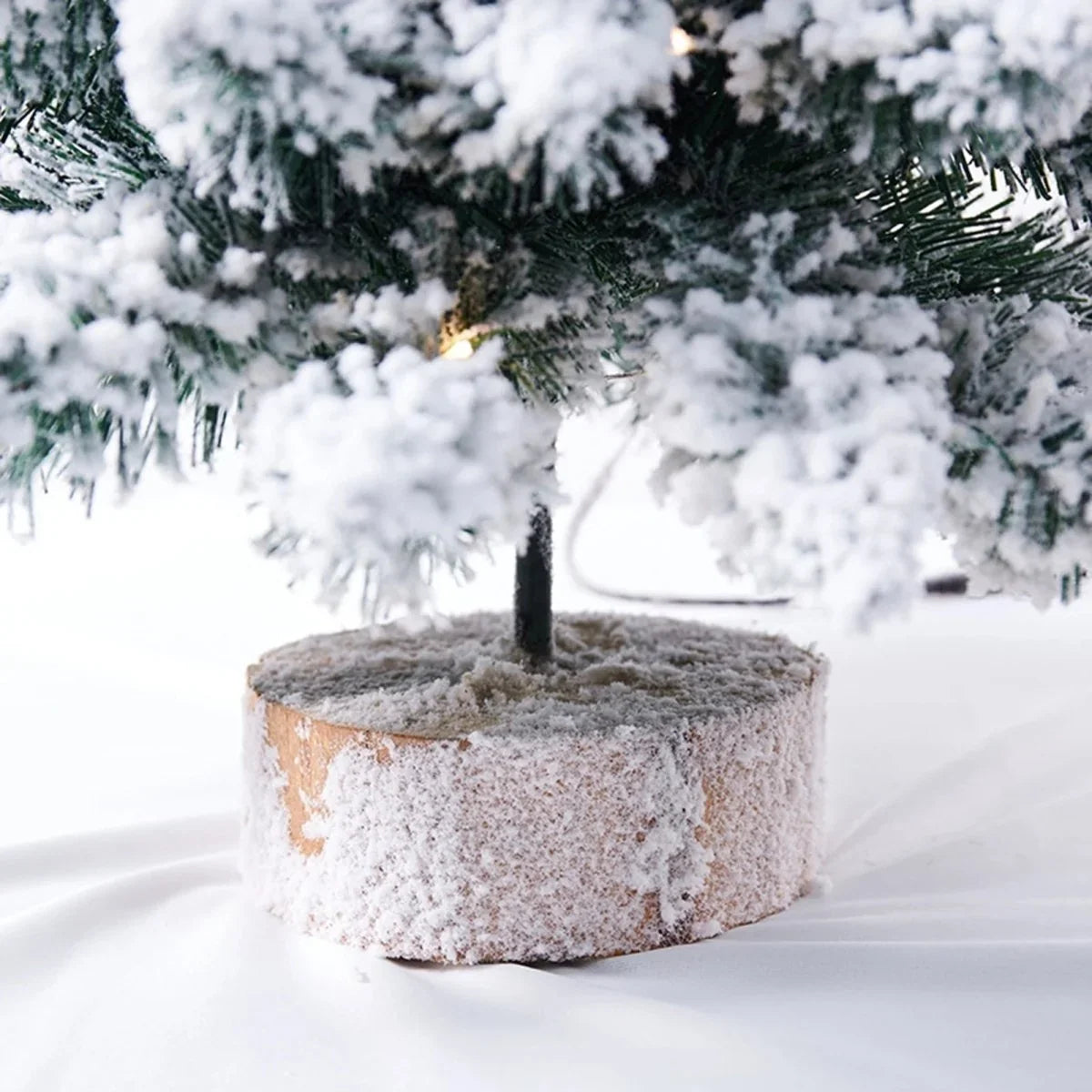 Mini Artificial Indoor Christmas Tree with Warm LED Lights and Snow Effect