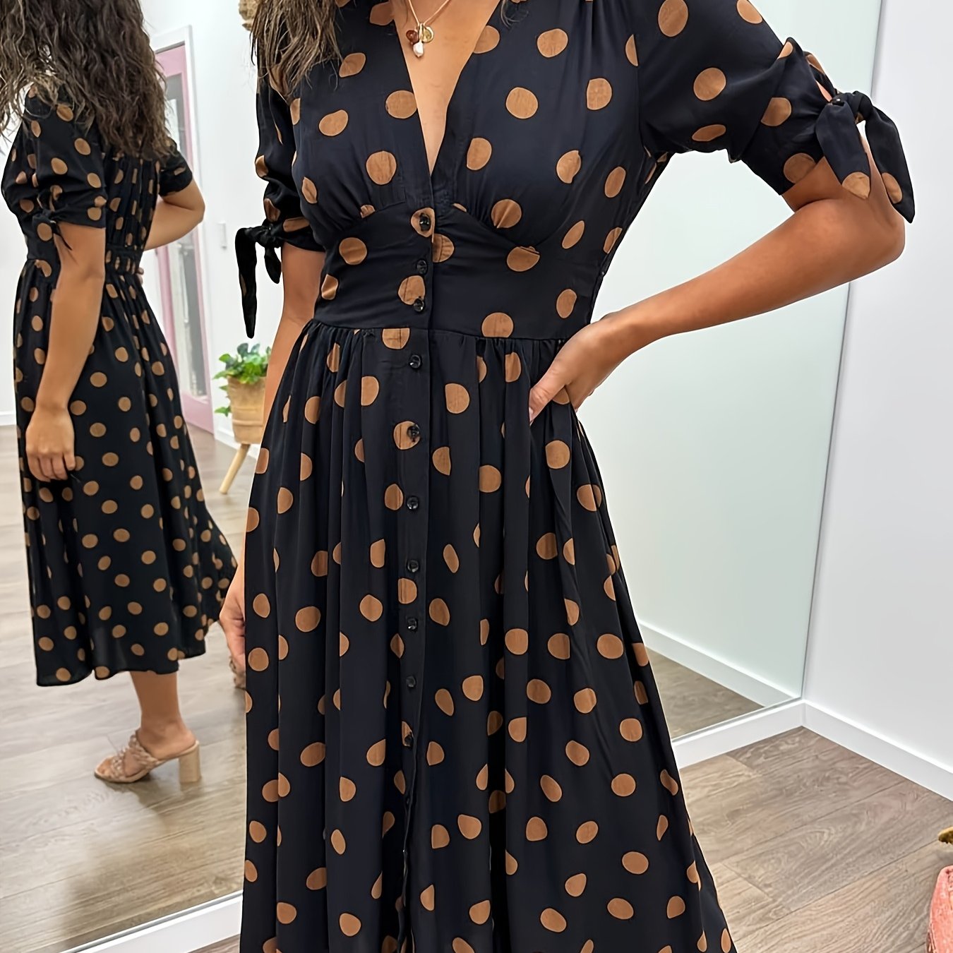 Image of Nina | Women's V-Neck A-Line Midi Dress
