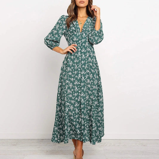 Image of Norma | Women's V-Neck A-Line Maxi Dress