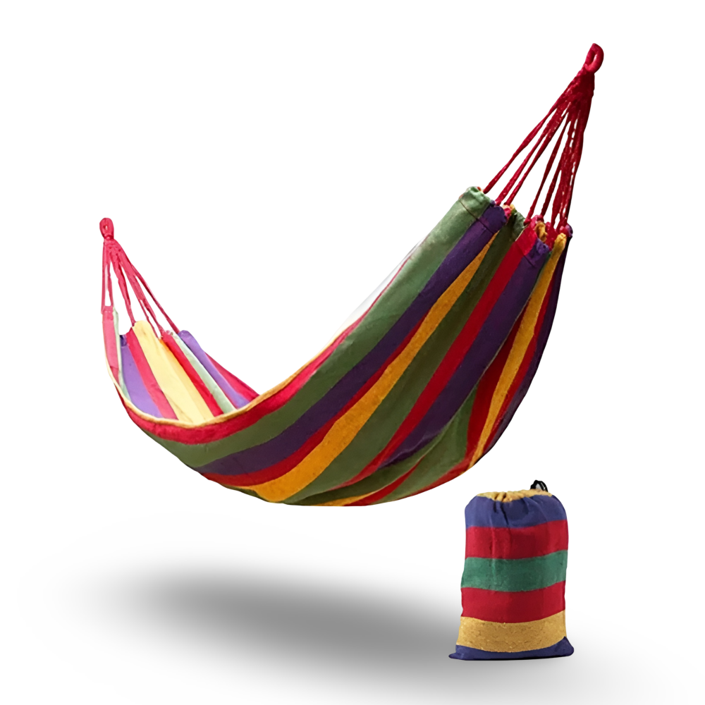 Outdoor Hammock in Breathable Cotton Fabric with Ropes and Carry Bag