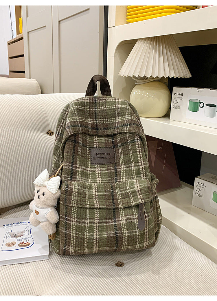 Plaid Patterned School Backpack