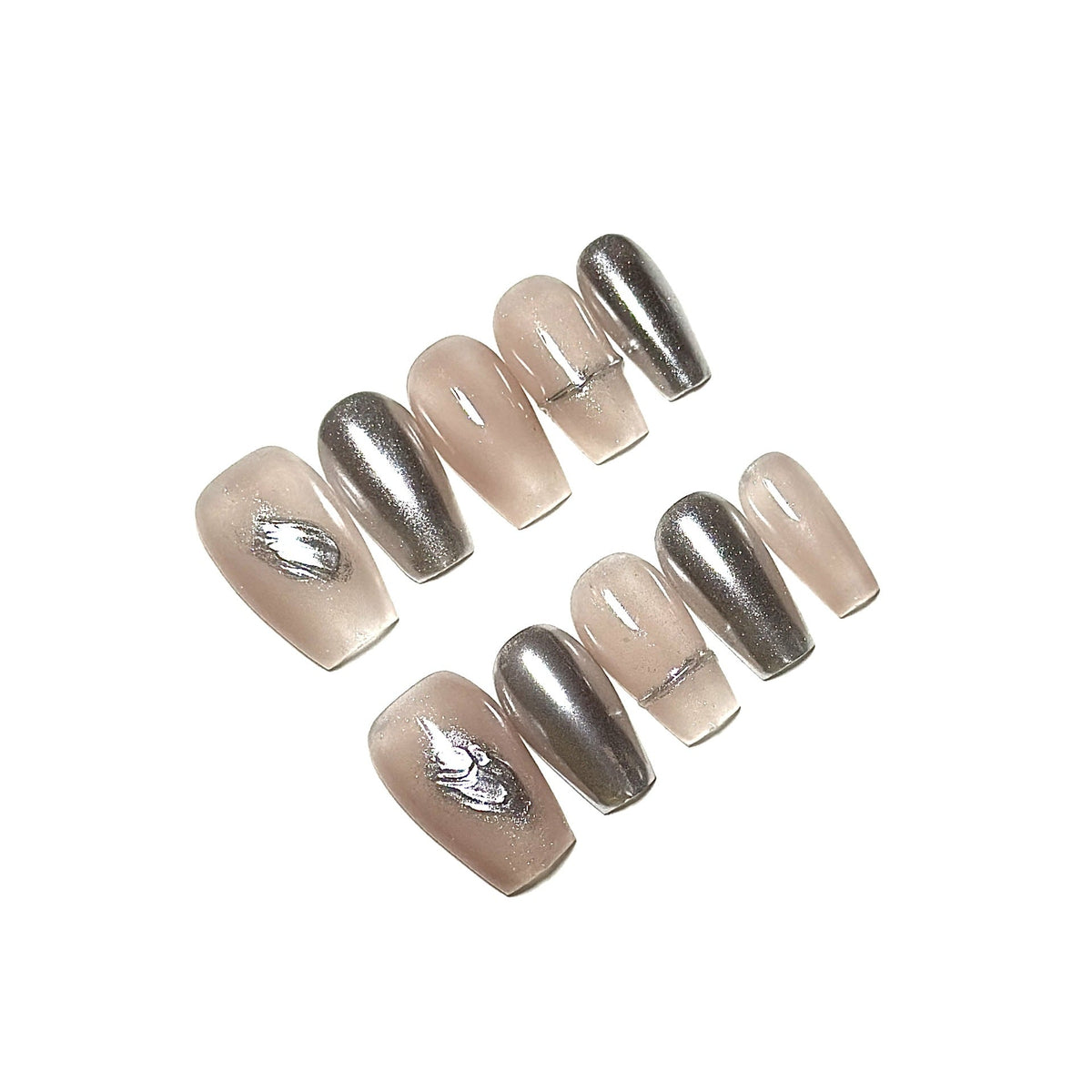 Press-On Nails with Metallic and Glossy Finish